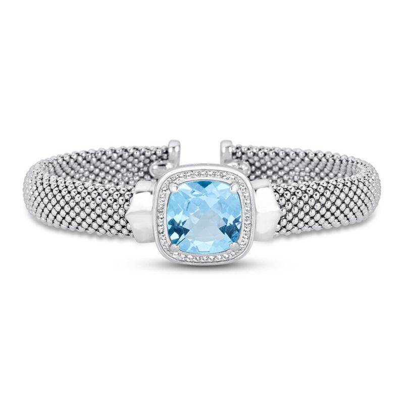 Blue & White Topaz Mesh Cuff Bracelet Sterling Silver