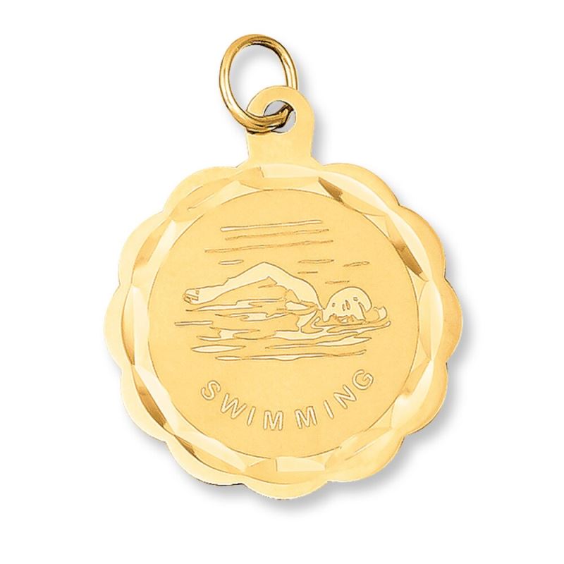 Swimming Disc Charm 14K Yellow Gold