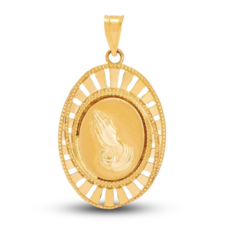 Prayer Oval Medallion Charm 14K Yellow Gold