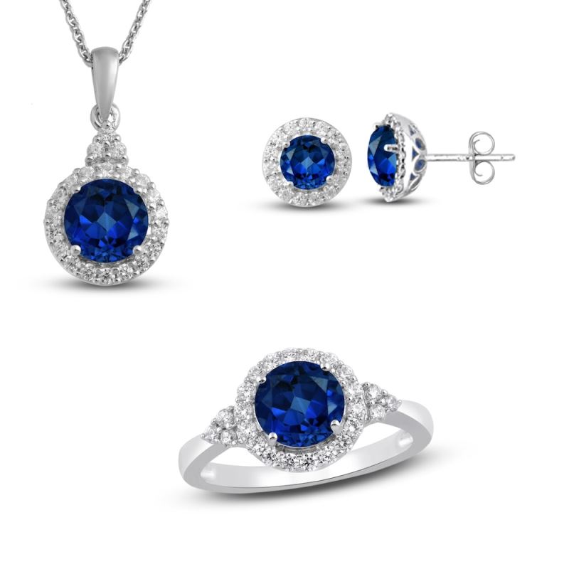 Blue, White Lab-Created Sapphire Gift Set Sterling Silver ...