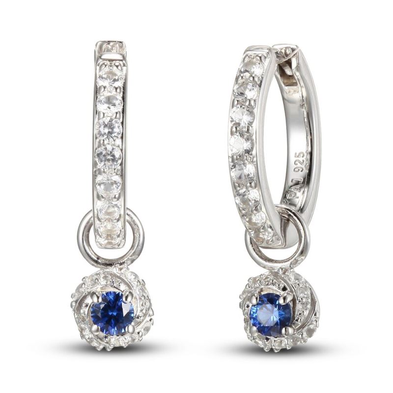 Lab-Created Emerald, Lab-Created Ruby, Blue & White Lab-Created Sapphire Huggie Earrings Set Sterling Silver