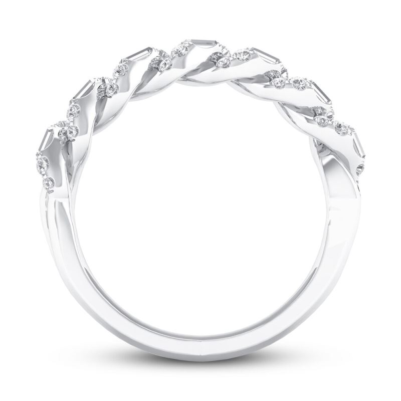 Diamond Anniversary Ring 1/3 ct tw Baguette/Round-cut 14K White Gold